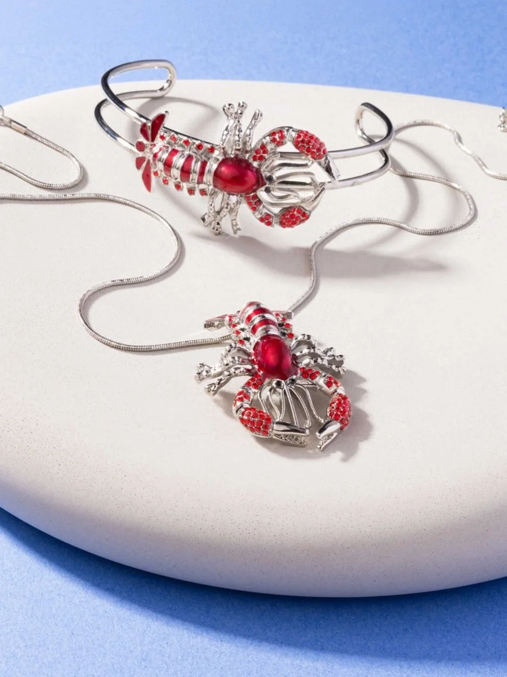 paparazzi Red and Silver Lobster Necklace and Cuff Set - Picture 1 of 4